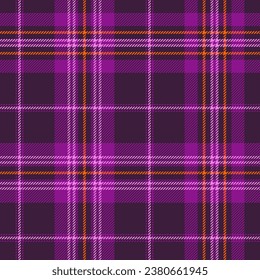 Scottish plaid seamless pattern with orange and purple on dark field