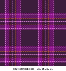 Scottish plaid seamless pattern with purple and orange on dark field