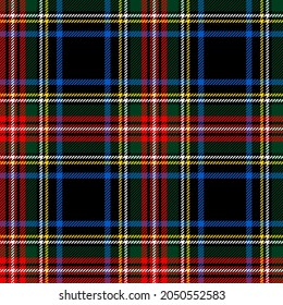 Scottish plaid, Stewart Black Modern tartan seamless pattern in traditional colors over black