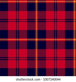 Scottish plaid, tartan seamless pattern, black and yellow over red