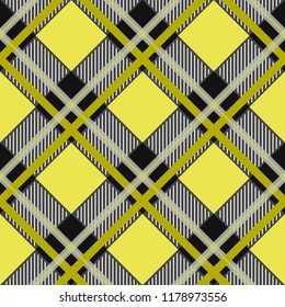 Scottish plaid, tartan seamless pattern, three black stripes over the yellow field eps10