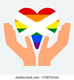 Scottish pride flag, in heart shape icon on white background, vector illustration