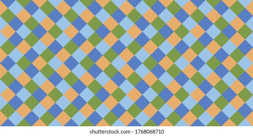 Scottish rhombus tiles seamless pattern vector graphic design. Square shapes vintage wallpaper. Rhombus geometric seamless pattern, plaid textile print. Contemporary squares endless backdrop.