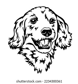 Scottish setter spaniel portrait, muzzle face. Silhouette. Line art. Template. Close-up. Clip art. Hand Painting. Ink. Black and white. laser cut, papercut, silhouette stencil cameo cricut