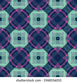 Scottish style plaid seamless pattern. Tartan colorful vector background. Striped geometric repeat backdrop. Tribal ethnic checkered ornaments with stripes, lines, geometrical shapes. Modern design.