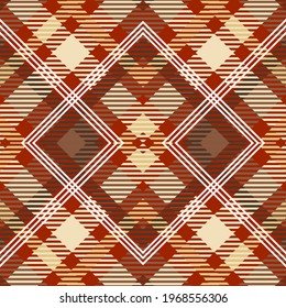 Scottish style plaid seamless pattern. Tartan colorful vector background. Striped geometric repeat backdrop. Tribal ethnic  ornaments with stripes,  rhombus, lines, geometrical shapes. Modern design.