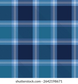 Scottish tartan in blue, grey and white check, Vector illustration