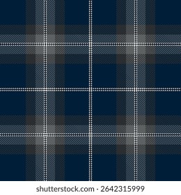 Scottish tartan in dark blue, dark grey and light grey tones, Vector illustration