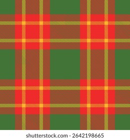 Scottish tartan in green, red and yellow checks, Vector illustration