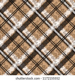 Scottish tartan grunge seamless pattern with leopard spots eps10