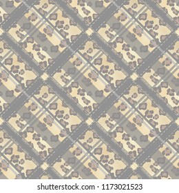 Scottish tartan grunge seamless pattern leopard spots. tartan with leopard style. eps 10.