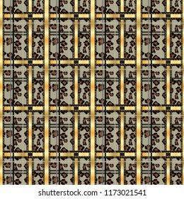 Scottish tartan grunge seamless pattern leopard spots. tartan with leopard style. eps 10.
