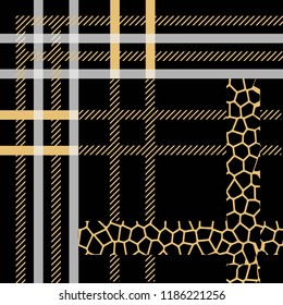 Scottish tartan grunge seamless pattern with leopard spots eps10