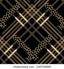 Scottish tartan grunge seamless pattern leopard spots. tartan with leopard style. eps 10.