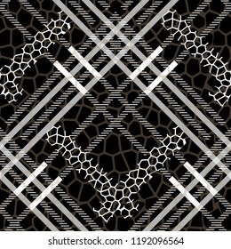 Scottish tartan grunge seamless pattern with leopard spots eps 10