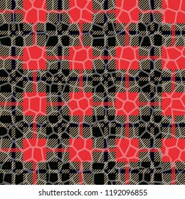 Scottish tartan grunge seamless pattern with leopard spots eps 10