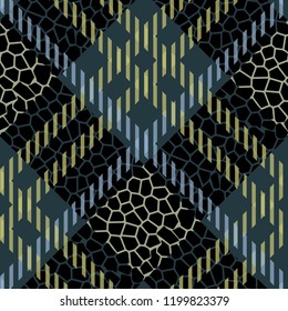 Scottish tartan grunge seamless pattern leopard spots. tartan with leopard style. eps10.