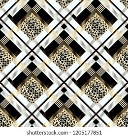 Scottish tartan grunge seamless pattern with leopard spots eps 10