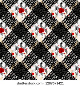 Scottish tartan grunge seamless pattern leopard spots. tartan with leopard style. eps10.