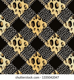 Scottish tartan grunge seamless pattern leopard spots. tartan with leopard style. eps 10.