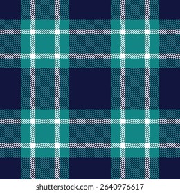 Scottish tartan in navy blue, turquoise and white, Vector illustration