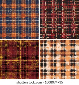 Scottish tartan plaid fabric collection abstract grunge vector seamless pattern vintage wallpaper