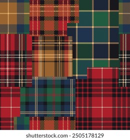 Scottish tartan plaid fabric patchwork wallpaper vintage vector seamless pattern for fabric shirt card print paper tablecloth pillow