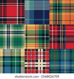 Scottish tartan plaid fabric patchwork wallpaper vintage vector seamless pattern for fabric shirt card print paper tablecloth pillow