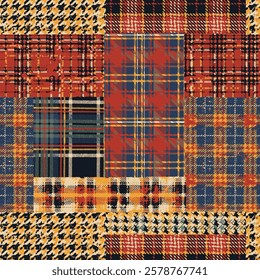 Scottish tartan plaid fabric patchwork wallpaper grunge vector seamless pattern for fabric shirt card print paper tablecloth pillow