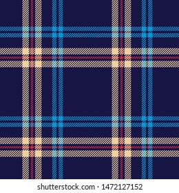 Scottish tartan plaid pattern vector. Seamless multicolored check plaid in blue, red, and beige for scarf, poncho, blanket, throw, or other modern textile print.