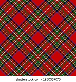 Scottish tartan plaid Royal Stewart in red, black, green, yellow, white. Seamless Christmas colorful traditional small check for gift paper, shortbread wrapping, other modern winter fabric design.