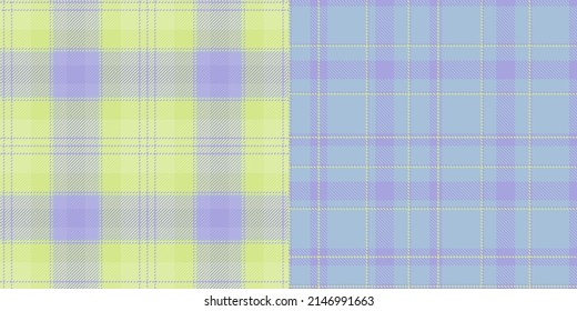Scottish tartan. Purple and lime color. A set of 2 seamless patterns. Patterns Of Flannel Shirt, Clothes. Vector illustrations for plaids, Wallpaper, Blankets, tablecloths.