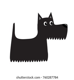 Scottish terrier black dog. Scottie puppy. Cute cartoon character. Pet animal collection. Adopt concept. Flat design. White background. Isolated. Vector illustration