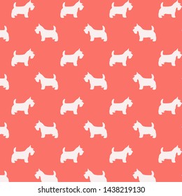 Scottish Terrier dog breed seamless pattern in pink colored background.