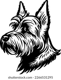 Scottish Terrier, dog head, vector illustration, black color, vector image