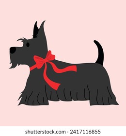 Scottish Terrier dog illustration for Happy Valentines day greeting card,wedding card