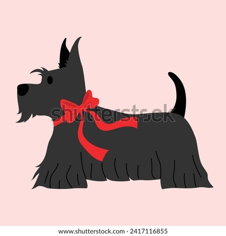 Scottish Terrier dog illustration for Happy Valentines day greeting card,wedding card