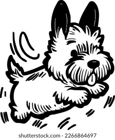Scottish Terrier, dog jump and happy, vector illustration, black color, vector image