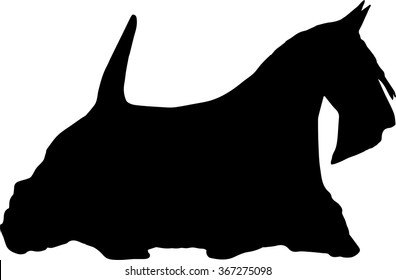 Scottish Terrier silhouette. Vector black dog isolated on a white background. Side view. For print cup, textile, wallpaper, banner, fabric, web, scrapbook, cover of notebook
