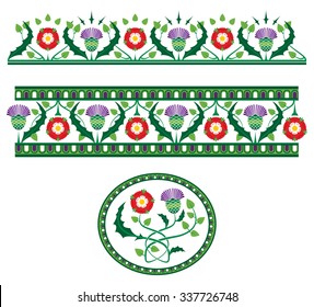 Scottish Thistle and English Rose Vector Borders and Ornaments