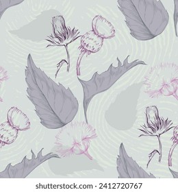 Scottish Thistle Flower Seamless Pattern. Colorful abstract flowers bouquet.