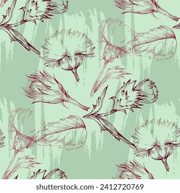 Scottish Thistle Flower Seamless Pattern. Colorful abstract flowers bouquet.