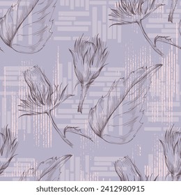Scottish Thistle Flower Seamless Pattern. Colorful abstract flowers bouquet.