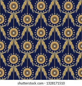 Scottish Thistle Onopordum acanthium. Eryngium planum Blue Sea Holly Vector seamless decorative pattern. Art Nouveau floral texture. Suitable for cosmetics, medical packaging, labels, fabrics, prints