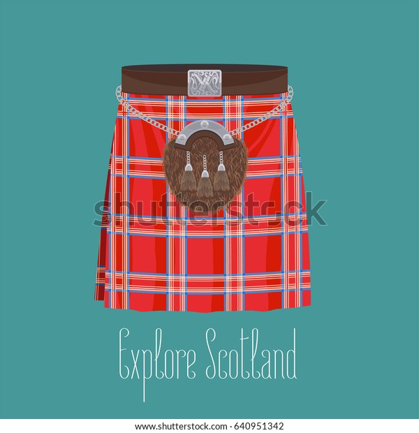 Scottish\
traditional skirt kilt with square pattern vector illustration.\
Concept image of traveling to\
Scotland