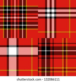 Scottish traditional tartan fabric seamless pattern set in red and black and white, vector