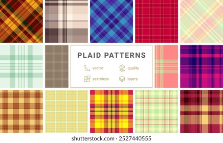 Scottish-inspired plaid collection with rustic checkered designs. Great for fashion, fabric prints, and geometric textile patterns.