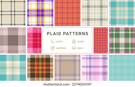 Scottish-inspired plaid collection with rustic checkered designs. Great for fashion, fabric prints, and geometric textile patterns.