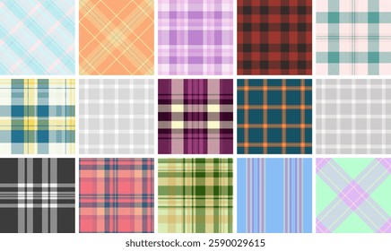 Scottish-inspired plaid collection with rustic checkered designs. Great for fashion, fabric prints, and geometric textile patterns.