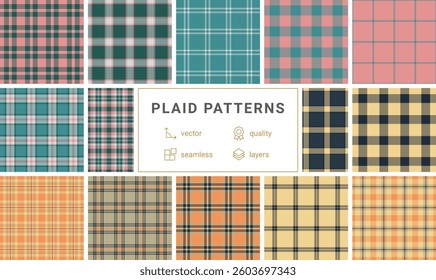 Scottish-inspired plaid collection with rustic checkered designs. Great for fashion, fabric prints, and geometric textile patterns.